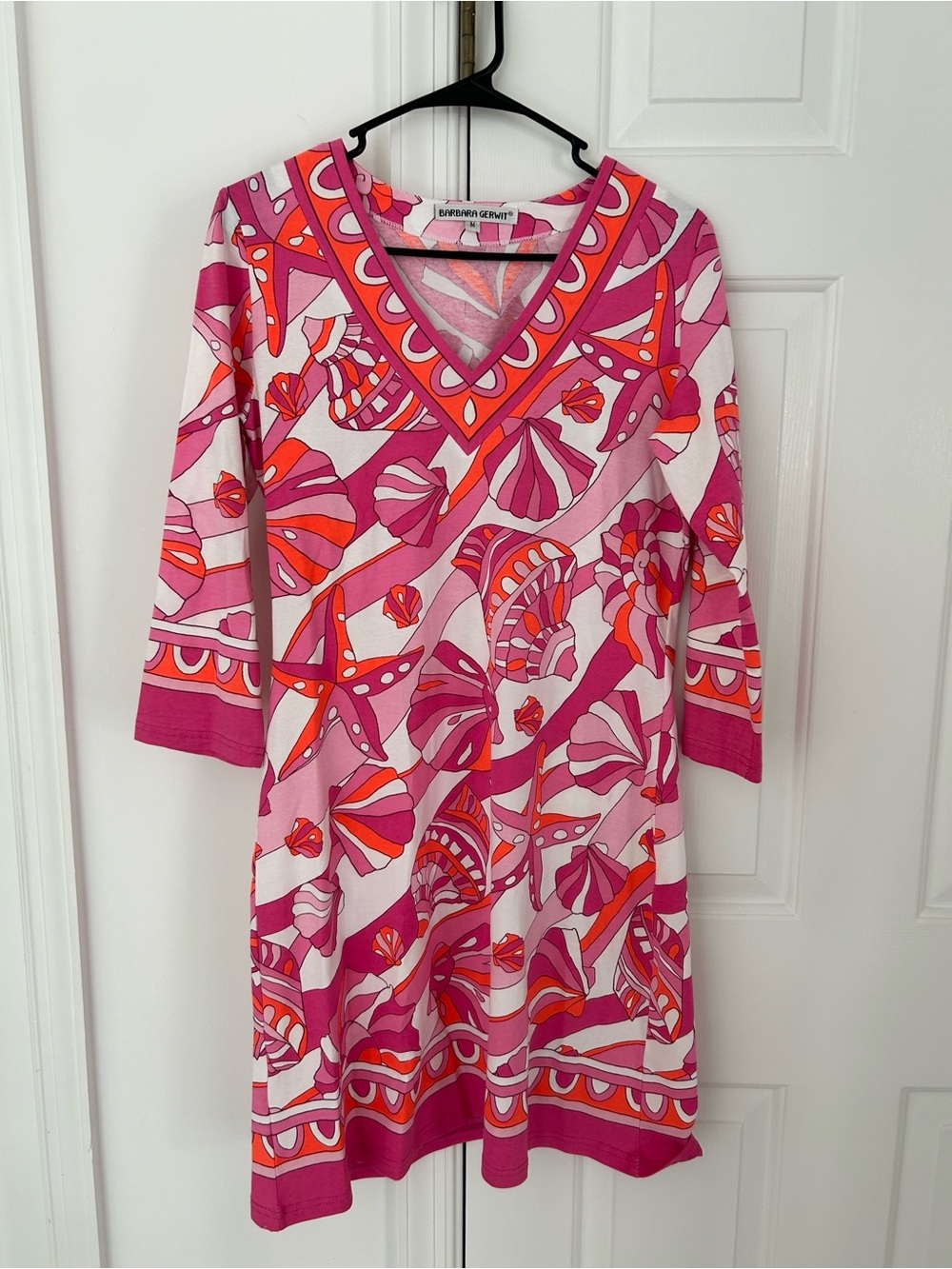 Vibrant Pink & Orange Printed V-Neck Midi Dress - Picture 1 of 3